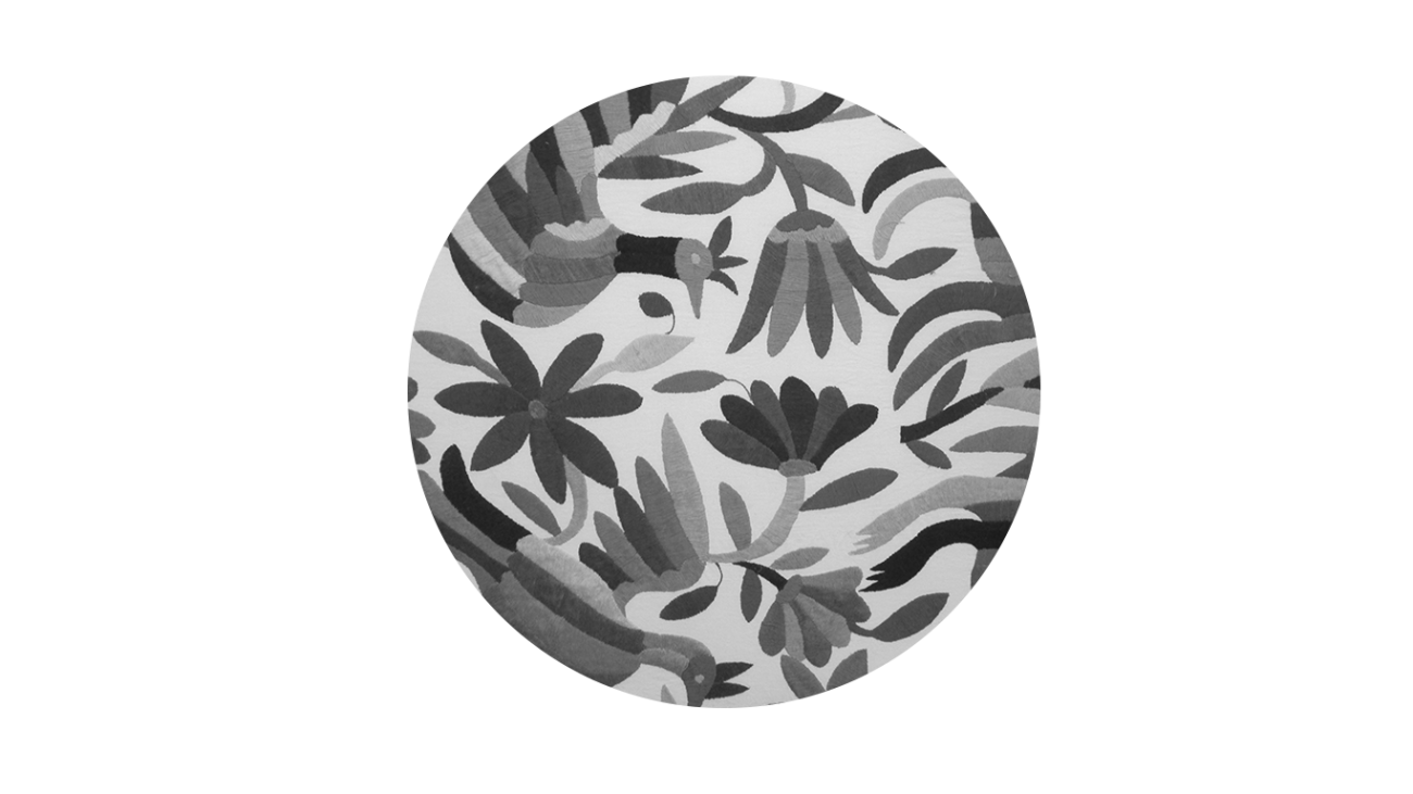 Black and white illustration of stylized flowers.